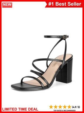 Women's Square Toe Chunky Block Heel Strappy Sandals Faux Leather